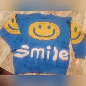Hoodies for Heroes Sky Blue Smiley Face “Smile” Knit Sweater NWT Medium